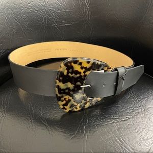 NWT Tara Jarmon Black Belt with Tortoise Shell Buckle 30/75